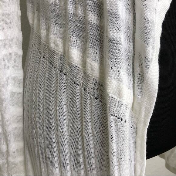 White + Warren white striped open front linen blend cardigan size Medium - Picture 5 of 16